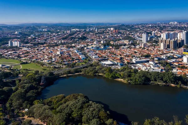 Laguna Taquaral Campinas Amanecer Vista Desde Arriba Parque Portugal Sao —  Fotos de Stock