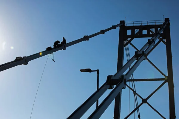 Arbeiders Die Reparaties Uitvoeren Aan Hercilio Luz Brug Florianopolis Santa — Stockfoto