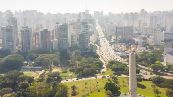 Dag Flygning Över Obelisk Paulo Brasilien — Stockvideo