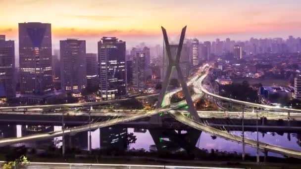 Cable Stayed Bridge Octavio Frias Amanhecer São Paulo Brasil — Vídeo de Stock