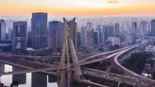 Cable Stayed Bridge Octavio Frias Amanhecer São Paulo Brasil — Vídeo de Stock