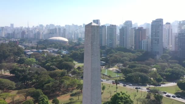 Widok Lotu Ptaka Park Ibirapuera Mieście Sao Paulo Pomnik Obelisku — Wideo stockowe