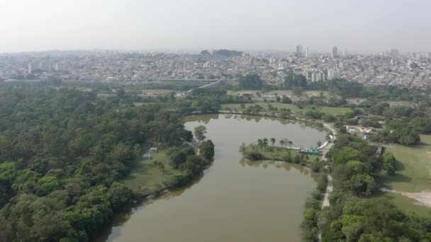 Lago Del Parque Ecológico Tiete Sao Paulo Brasil Visto Desde — Vídeos de Stock