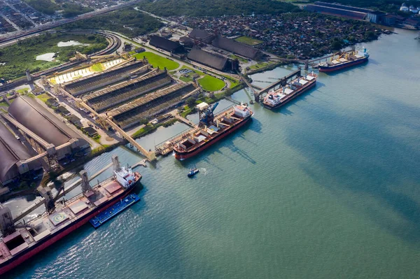 Schepen Die Laden Haven Van Santos Sao Paulo Brazilië Gezien — Stockfoto