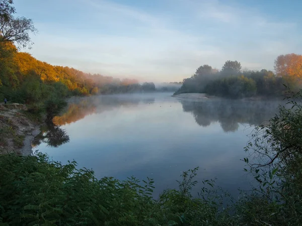 sunrise in the forest with the trees and the river