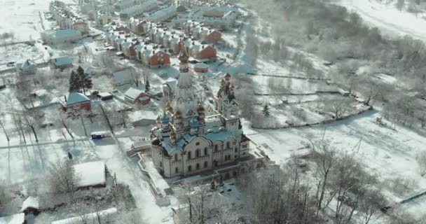 Panoramik Kilise George Victorious Üzerinden Bir Kuş Bakışı Kış Dolgoprudny — Stok video