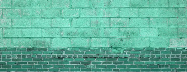 Aqua Menthe Pared Ladrillo Colores Fondo Panorámico Ladrillo Pintado Verde — Foto de Stock