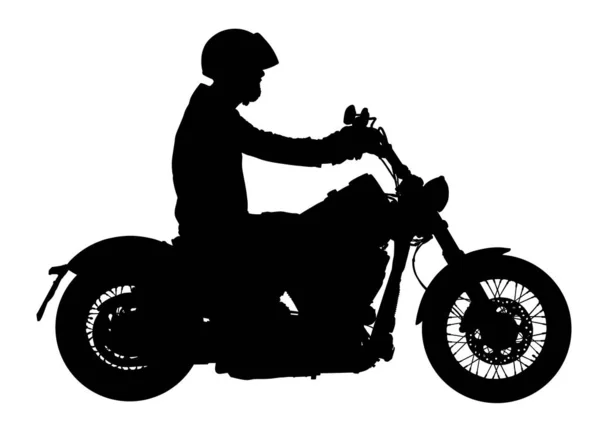 Biker Kör Motorcykel Rider Längs Asfalten Road Vector Silhouette Illustration — Stock vektor