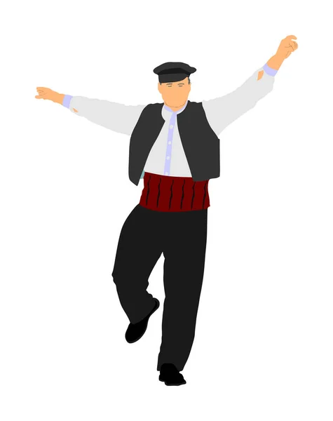 Een Griekse Evzone Dancing Vector Geïsoleerd Witte Achtergrond Traditionele Volksdans — Stockvector