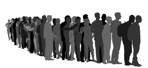 Beyaz üzerine izole edilmiş sıra vektör siluetinde bekleyen bir grup insan. Meksika sınırındaki mülteciler. Avrupa'da göç krizi. Türkiye'de savaş göçü dalgaları Schengen Bölgesi'ne gidiyor. ABD ve Avrupa Birliği'nde sınır durumu.