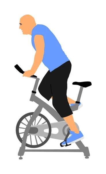 Hombre Trabaja Ilustración Vectores Bicicleta Estática Ciclismo Entrenamiento Cardiovascular Gimnasio — Archivo Imágenes Vectoriales