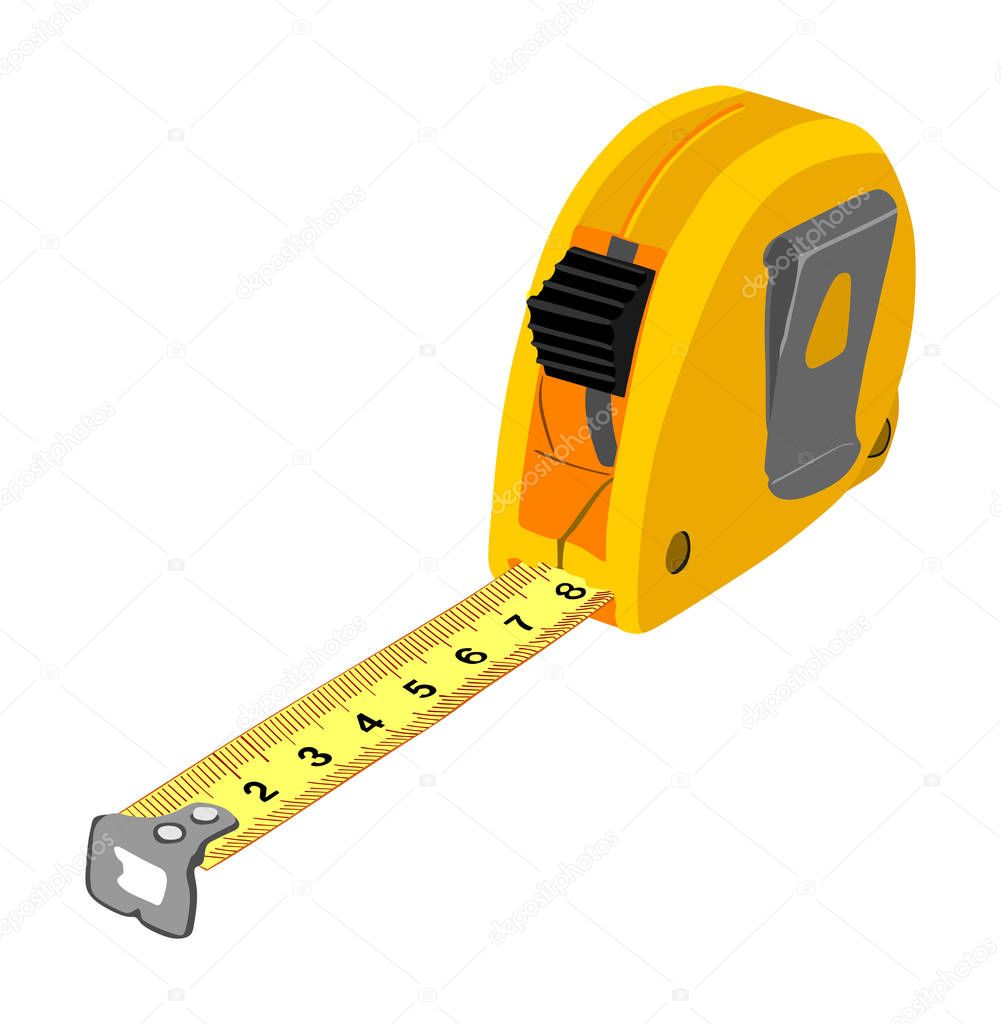 Yellow measuring tape vector isolated on white background. Construction tool tape measure vector illustration. Engineering, repair concept. Fashion work instrument. Sartorial meter.