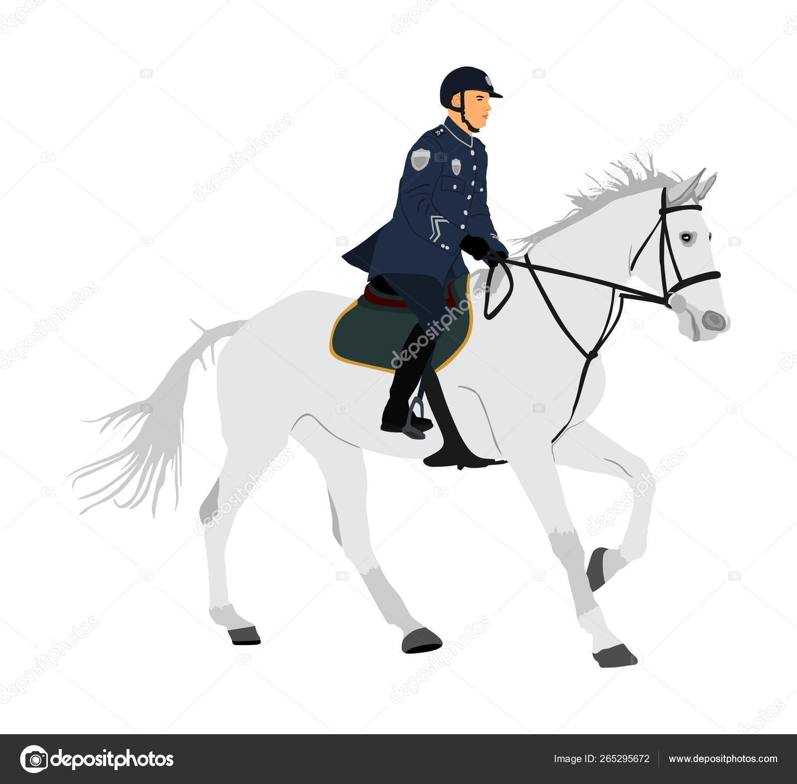 优雅的马与骑师矢量插图隔离在白色背景警察骑着马竞技场体育赛事警员骑警为人群控制情况抗议警察巡逻图库矢量图©Dovla982 265295672, image size:1600x1574