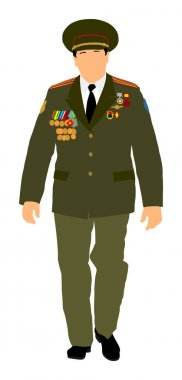 Üniforma vektör illüstrasyonsovyet ordu subayı. Rus general mareşal profil vektörü. Üniformalı asker. Ordu komutanı. Bir tören alayında marsh subayı. Askeri geçit töreni.