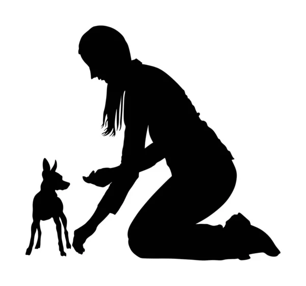 Propriétaire Femme Dresseur Garde Miniature Pincher Chien Commode Fille Avec — Image vectorielle