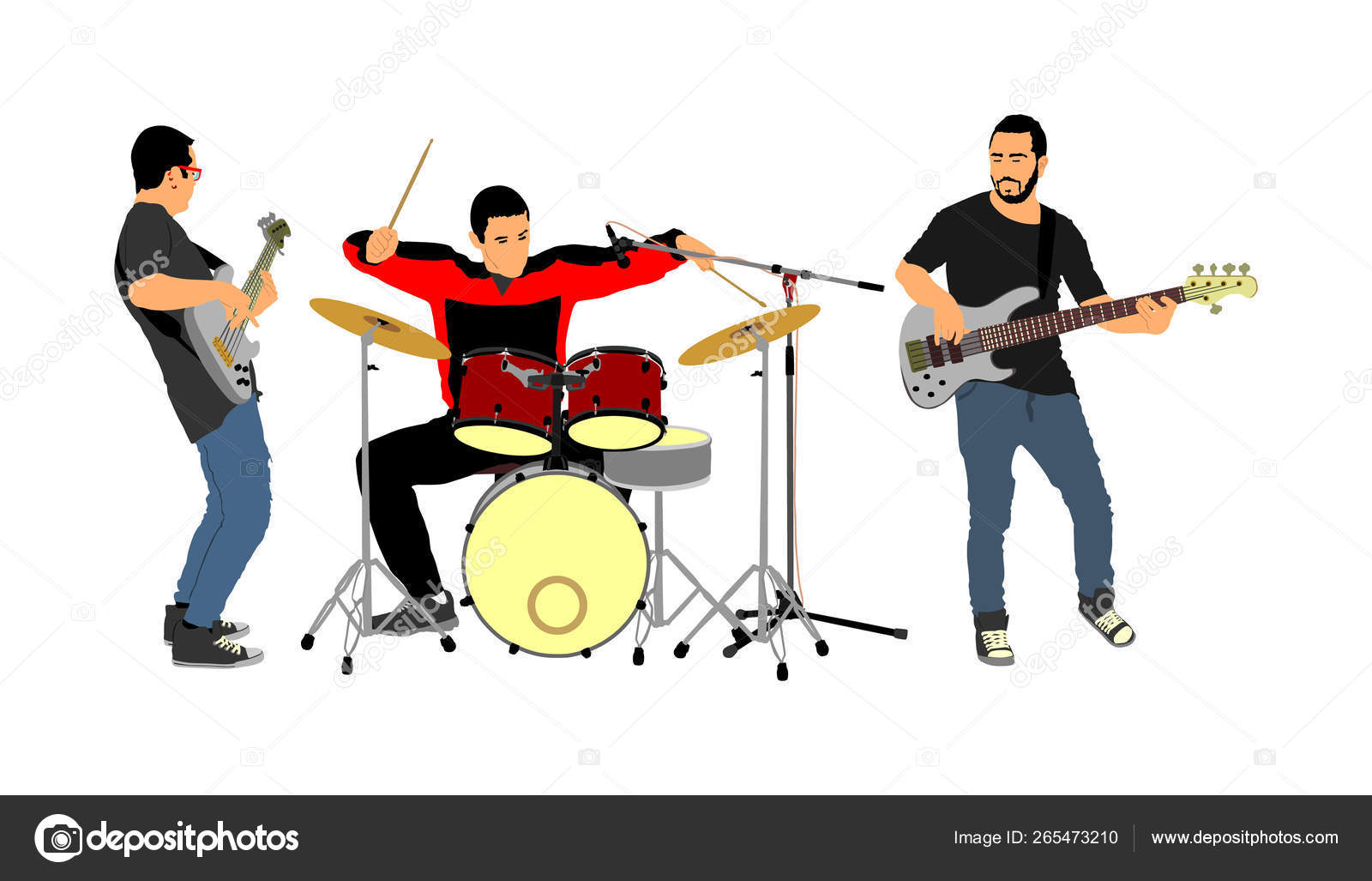 Rock Roll Band Vector Illustration Musician Play Bass Guitar Drums Stock Vector Image By C Dovla982 265473210