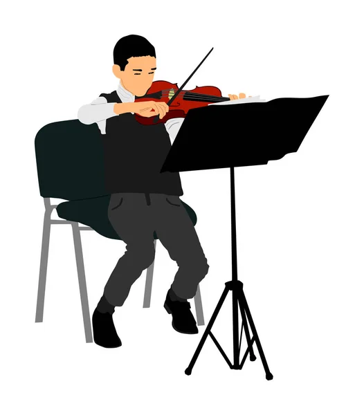 Young Man Playing Violin Vector Illustration Isolated White Background Classic — Stock Vector