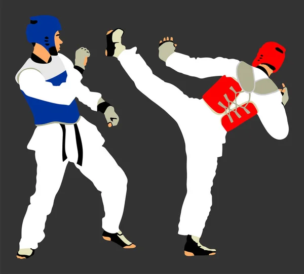 Vechten Tussen Twee Taekwondo Fighters Vector Illustratie Geïsoleerd Sparend Trainings — Stockvector