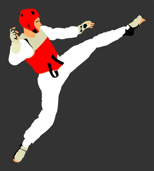 Illustrazione Vettoriale Del Caccia Taekwondo Sparring Azione Formazione Abilità Autodifesa — Vettoriale Stock