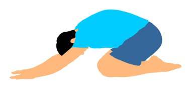 Padmasana poz vektör illüstrasyon beyaz arka plan üzerinde izole oturan Adam yoga egzersizleri. Disiplini gevşetin. Spor. Sağlıklı vücut sağlıklı zihin. Spor salonunda aktif çocuk germe ve solucan. 