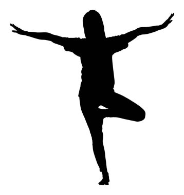 Woman exercises yoga, Standing yoga pose vector silhouette illustration isolated on white background. 