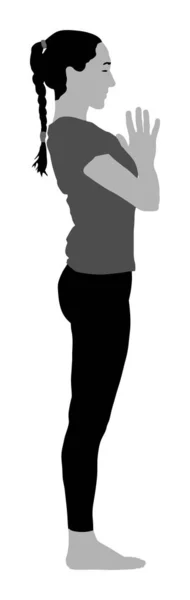 Woman Exercises Yoga Pose Vector Illustration Isolated White Background Worming — Stok Vektör