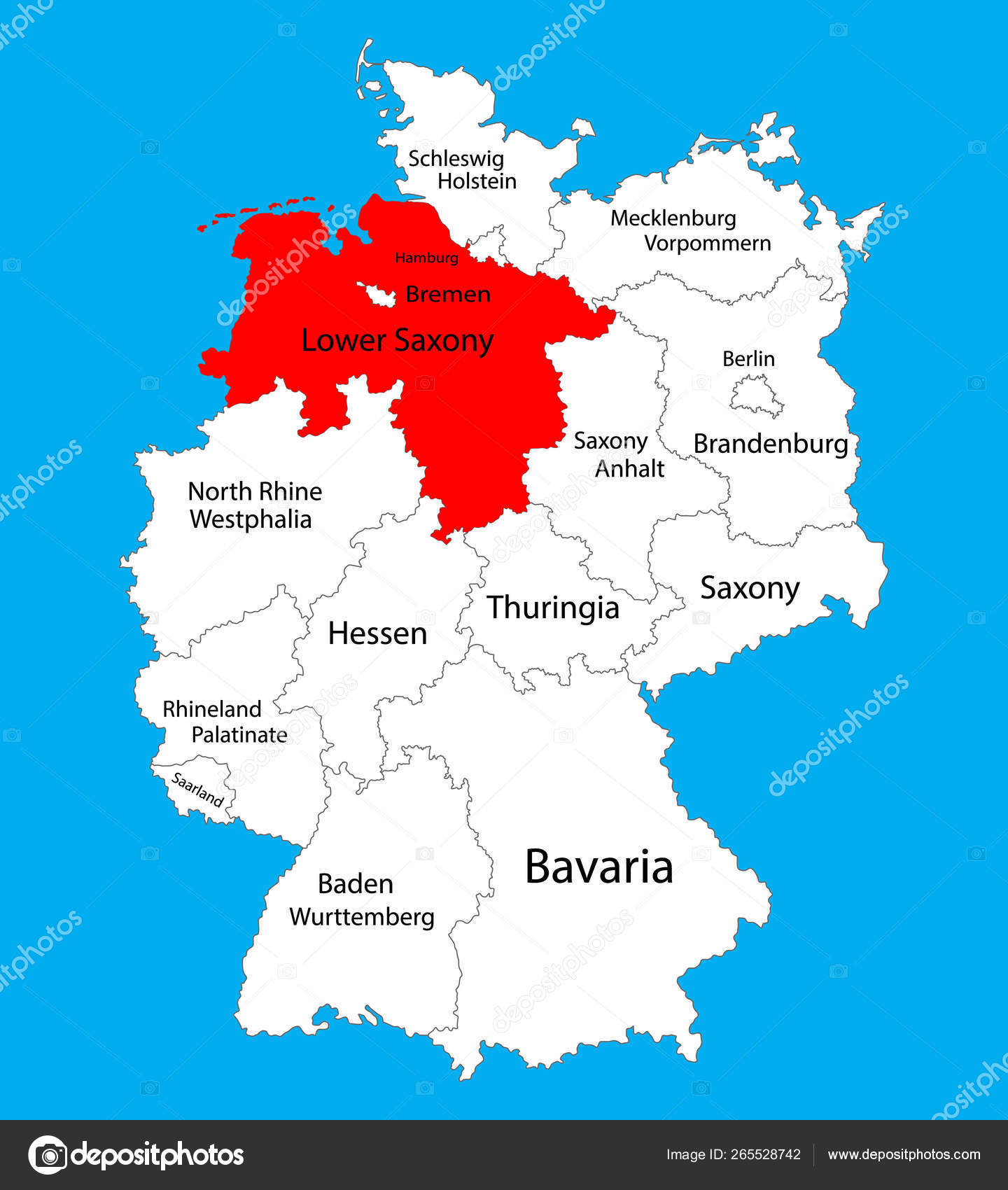 Niedersachsen Lower Saxony State Map Germany Vector Map Silhouette