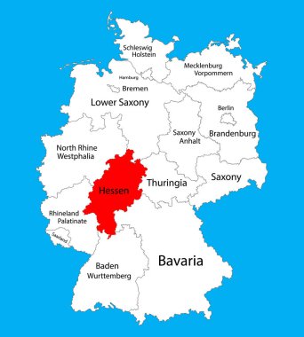 Hessen, Hessen eyalet haritası, Almanya, vektör haritası siluet illüstrasyon Almanya haritasında izole. Kullanılabilir boş vektör haritası. Almanya'da il.