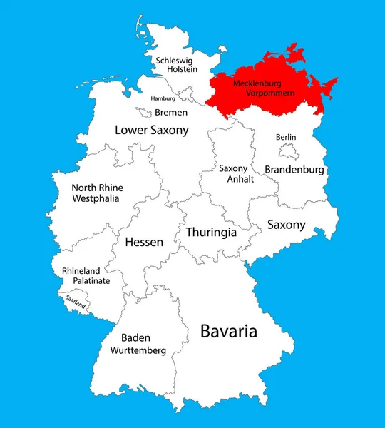 シュレースヴィヒ ホルシュタイン州地図 ドイツ ドイツ地図上に隔離されたベクトルマップシルエットイラスト 編集可能な空白のベクトル マップ ドイツの州 メクレンブルク ヴォルポンメルンポメラニア — ストックベクタ