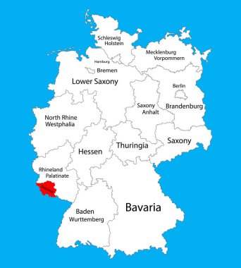 Saarland eyalet haritası, Almanya, vektör haritası siluet illüstrasyon Almanya haritası nda izole. Kullanılabilir boş vektör haritası. Almanya'da il. 