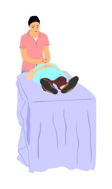 Woman lies on a table in a beauty spa getting a treatment. Facial treatments at the beauty salon vector illustration. Cosmetic massage. Face skin care. Spa therapy. Cosmetologist mesotherapy procedure. Make up.