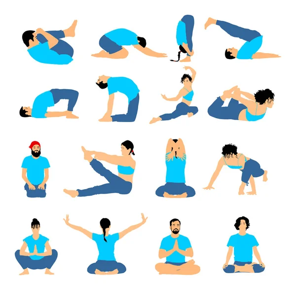 Yoga Membuat Ilustrasi Siluet Vektor Yang Diisolasi Pada Latar Belakang - Stok Vektor