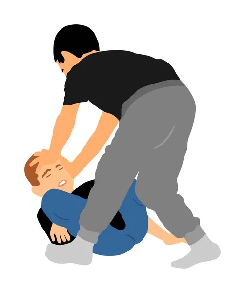 Dos Chicos Peleando Silueta Vectorial Dos Hermanos Jóvenes Luchan Contra — Vector de stock