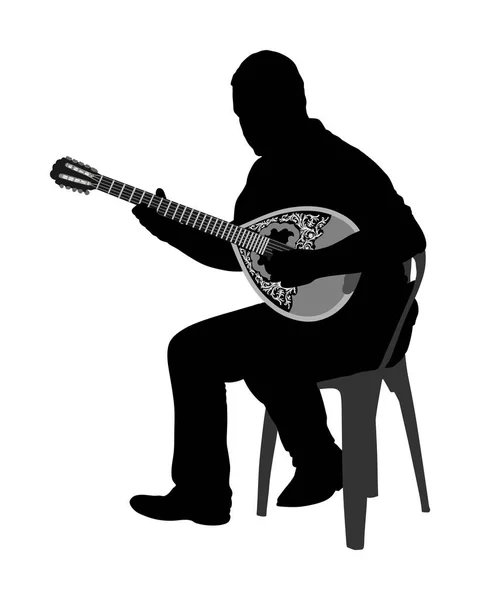 Illustration Silhouette Vectorielle Joueur Bouzouki Interprète Rue Instrument Cordes Traditionnel — Image vectorielle