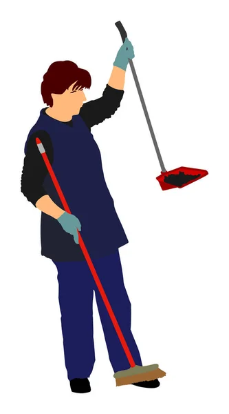 Housemaid Cleaner Vector Illustratie Geïsoleerd Witte Achtergrond Vloer Verzorging Schoonmaakdiensten — Stockvector