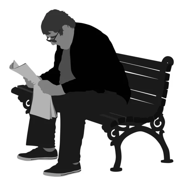 Senior Mature Man Sitting Bench Park Vector Illustration Grandfather Outdoor — Stock Vector