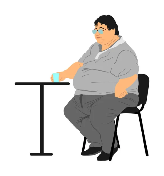 Hombre Gordo Sentado Bebiendo Restaurante Comida Rápida Preocúpate Por Salud — Archivo Imágenes Vectoriales