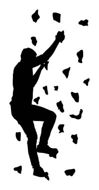 Ekstrem sporcular ipsiz tırmanıyor. Adam tırmanma vektör siluet illüstrasyon, arka planda izole. Macera parkı spor hafta sonu eylem. Eğlence için kaya duvarı. Zorlu ve sağlıklı disiplin.