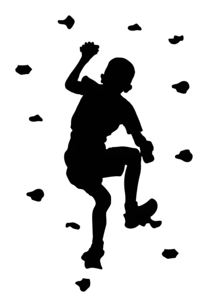 极限运动员爬没有绳子 男孩攀爬矢量剪影插图 孤立背景 冒险公园的体育周末活动 岩石墙的乐趣 严苛健康的纪律 — 图库矢量图片