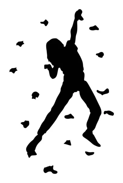 极限运动员爬没有绳子 女孩攀登矢量剪影插图 孤立背景 冒险公园的体育周末活动 岩石墙的乐趣 严苛健康的纪律 — 图库矢量图片