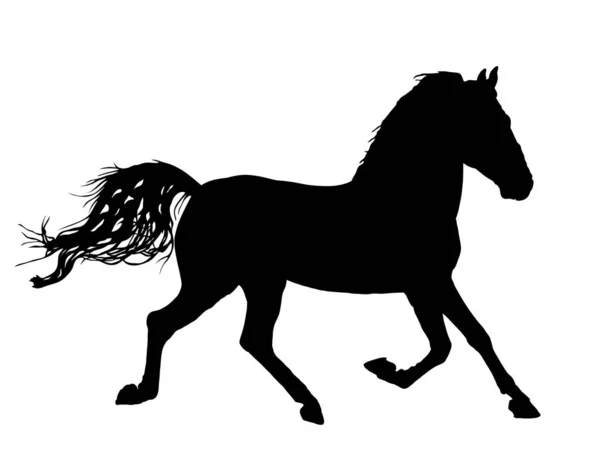 ギャロップでエレガントな馬 ベクトルシルエットイラスト 白い背景に隔離された競馬 黒馬のシルエット 農場動物 — ストックベクタ