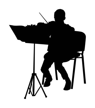 Young man playing violin vector silhouette isolated on white background. Classic music performer concert. Musician artist amusement public.  virtuoso on the violin. Boy play on string instrument.