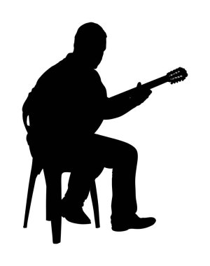 Bouzouki oyuncu vektör siluet illüstrasyon. Sokak sanatçısı. Yunan geleneksel yaylı çalgı. Sokakta folklor sanatçısı. Yunanistan halk etkinliği. Baglama, zurna, Türk sanatçı.