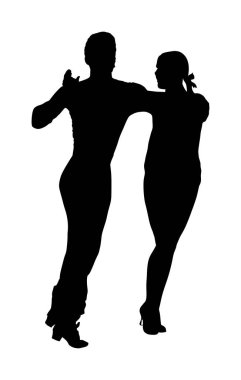 Elegance tango Latino dansçılar vektör siluet illüstrasyon beyaz arka plan üzerinde izole. Dans eden çift silueti. Partner dans salsa, kadın ve erkek aşık. bayan ve beyefendi dans tutkulu Latin Amerika salsa.