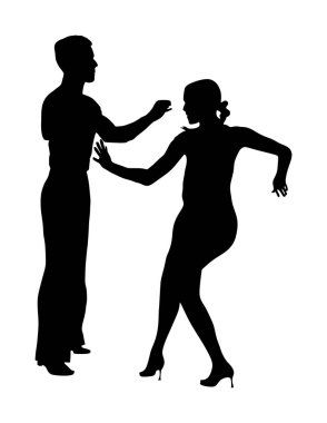Elegance tango Latino dansçılar vektör siluet illüstrasyon beyaz arka plan üzerinde izole. Dans eden çift silueti. Partner dans salsa, kadın ve erkek aşık. bayan ve beyefendi dans tutkulu Latin Amerika salsa.