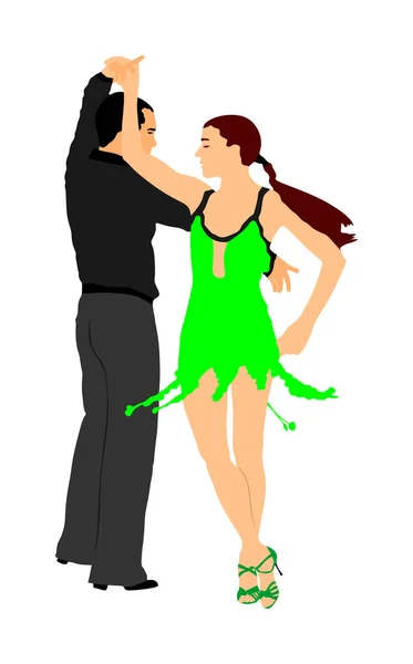 优雅探戈拉丁舞者矢量插图孤立于白色背景 跳舞的情侣伙伴跳舞莎莎 女人和男人在恋爱 女士和绅士跳舞激情拉丁美洲萨尔萨 — 图库矢量图片
