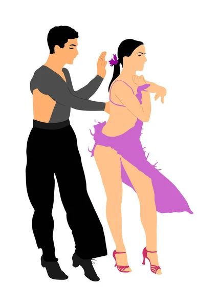 优雅探戈拉丁舞者矢量插图孤立于白色背景 跳舞的情侣伙伴跳舞莎莎 女人和男人在恋爱 女士和绅士跳舞激情拉丁美洲萨尔萨 — 图库矢量图片