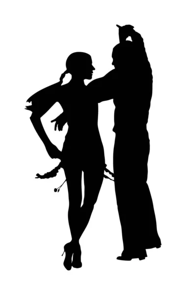 エレガンスタンゴラテンダンサーベクトルシルエットイラストは 白い背景に隔離されています ダンスカップル黒のシルエット パートナーダンスサルサ 女性と愛の男 女性と紳士は情熱的なラテンアメリカサルサを踊ります — ストックベクタ
