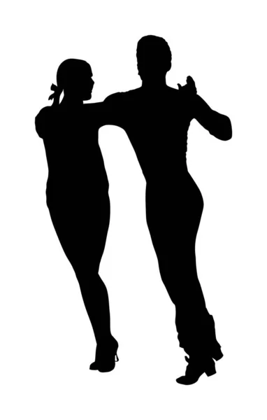 优雅探戈拉丁舞者矢量剪影插图孤立于白色背景 跳舞夫妇剪影 伙伴跳舞莎莎 女人和男人在恋爱 女士和绅士跳舞激情拉丁美洲萨尔萨 — 图库矢量图片