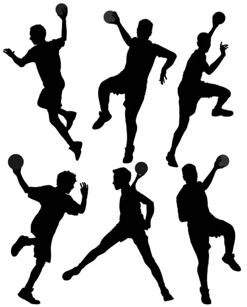 Joueur Handball Action Attaque Fermée Sautant Illustration Silhouette Vectorielle Elégante — Image vectorielle